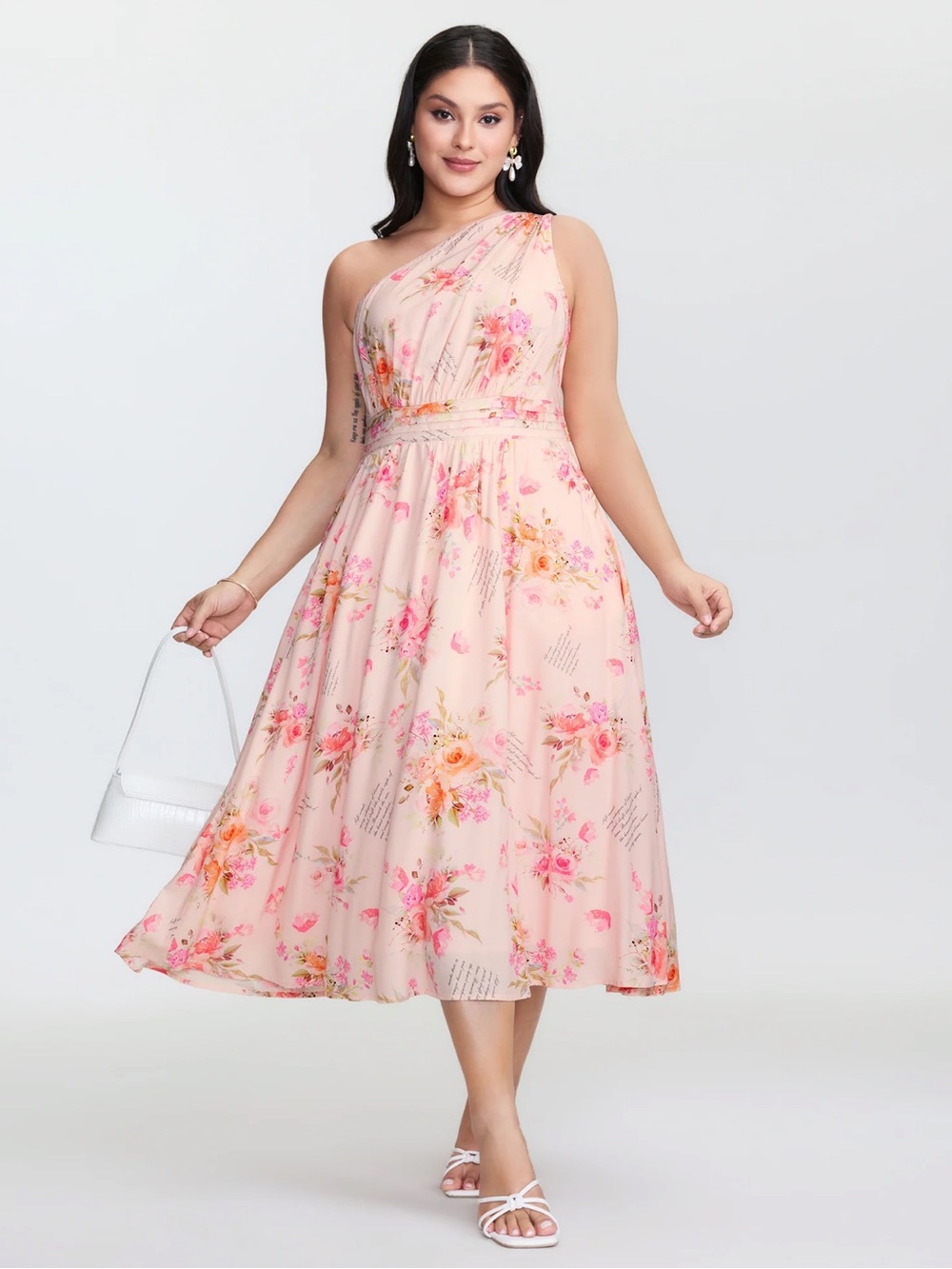 NWT BloomChic Letter Flower Print Shirred One Shoulder Midi Dress Size 10 $42.90